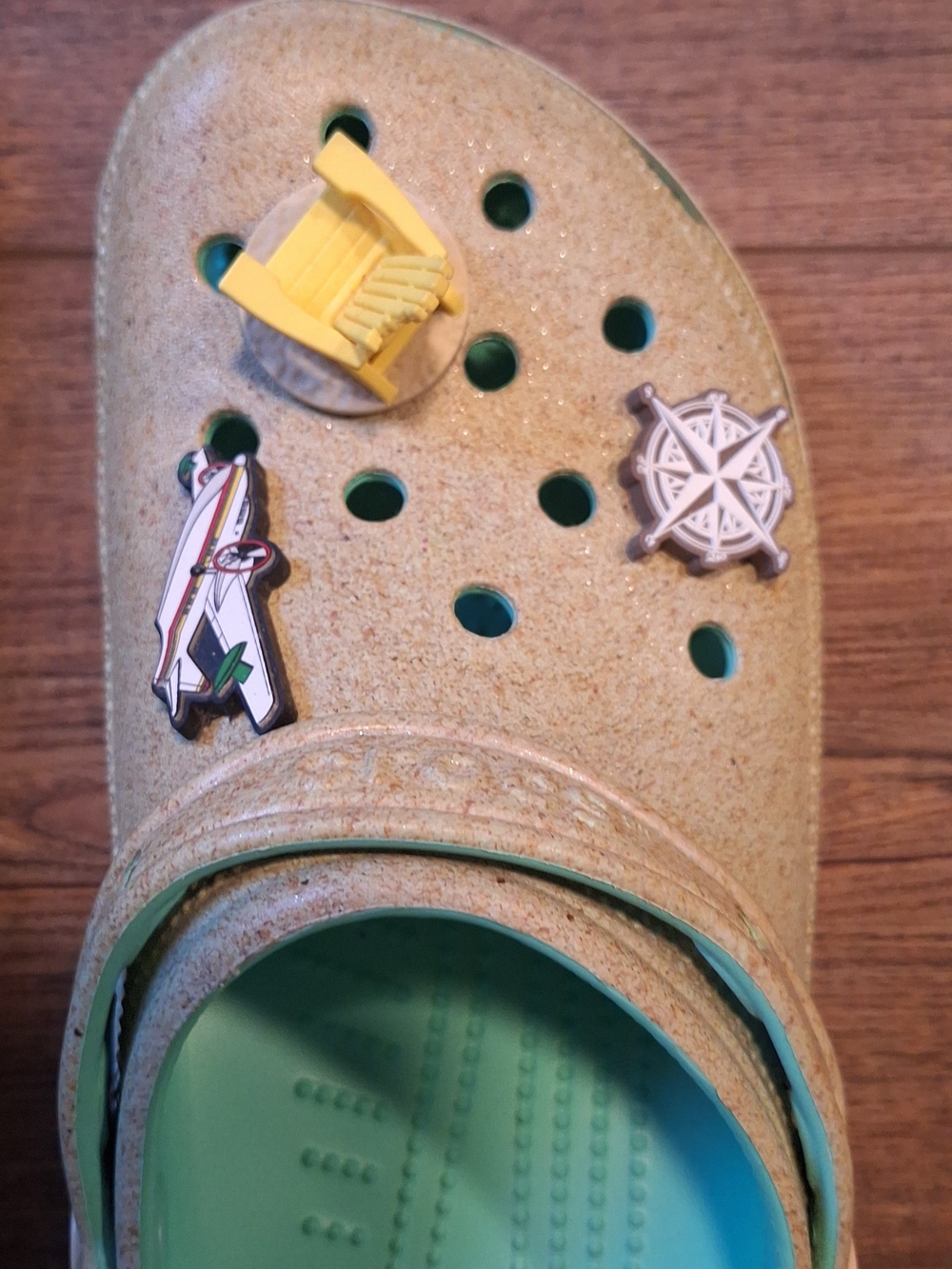 CROCS Jimmy Buffet Seafoam Glitter Sandals with Aqua InsoleS☆SZ M9 W11☆ - Picture 2 of 6